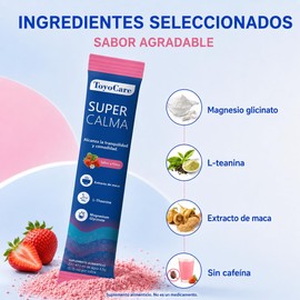 Polvo Sabor Fresa, Supercalm Suplemento Alimenticio, 20 Sobres Polvo sabor fresa en sobres individuales, fácil de mezclar con agua, 90 g