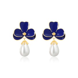 POSUR - arete colgantes con forma de lágrima de flores grandes, chapados en oro de 14 quilates, para mujer, diseño floral grande, con circonita cúbica, para regalos de niñas, Resina, No es una piedra