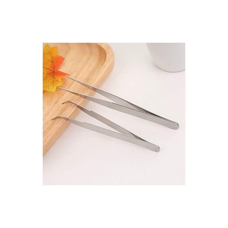DIY 2 Pieces Precision Tweezers Stainless Steel Pointed and Cranked