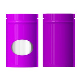 Double-Sided Glossy Purple with Round Clear Window Stand Up Resealable Pouch Heat Sealable for Small Business, Home Use, Freeze Dried Candy, Food Storage (100, 3.35 inch x 5.51 inch)