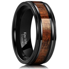 King Will NATURE 8mm Black Wood Mens Titanium Ring Wood Inlay Men Women Wedding Band Ring Real Wood Comfort Fit 9
