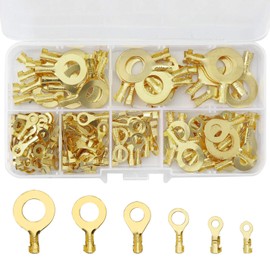 150 Piece Ring Terminal Set, JatilEr Ring Cable Lug Set, Brass Ring Terminals, Ring Terminals Made of Copper, Non-Insulated Terminal Connectors, Assortment Kit M3 M4 M5 M6 M8 M10