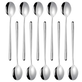 MIUPOO Miupoo Spoons,Stainless Steel Long handled soup spoons,Silver,10 Piece (8.7x1.6 Inches)