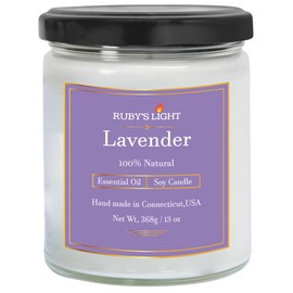 Lavender Essential Oil Candles, Aromatherapy Highly Scented, 16 Oz Glass Jar, All Natural Soy Wax, 70 Hours Burn Time (Lavender)