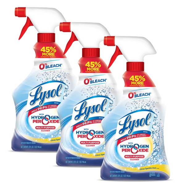 Lysol Power and Free Multi-Purpose Cleaner, Citrus Sparkle, 32 Ounce (Pack of 3)