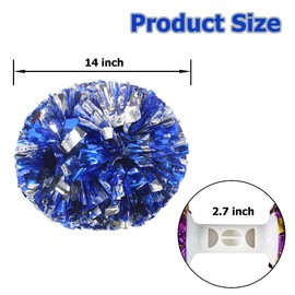 Hooshing 2 Pack Pom Poms Cheerleading Blue and Silver Pompoms with Baton Handle for Team Sports Spirit Dance Cheering