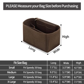 LOUKAYCCI Purse Inserts for Speedy 20 Organizer,Felt Purse Bag Organizer Insert with Zipper Bag Tote Shaper (Brown, Small)