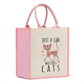 HODREU Cute Cat Gifts for Women Canvas Tote Bag Cat Lover Gifts Grocery Bags for Daughter Coworker Sister Bestie Mom Friend Animal Lovers Christmas Birthday Reusable Beach Bag Shopping Bags