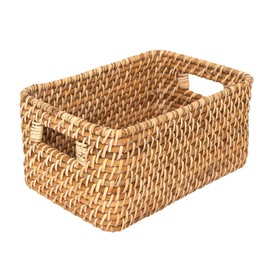 JS HANGER Hand-Woven Rattan Storage Baskets with Built-in Handles, Decorative Wicker Storage Baskets For Household Tabletop Counter Organizing, 7L