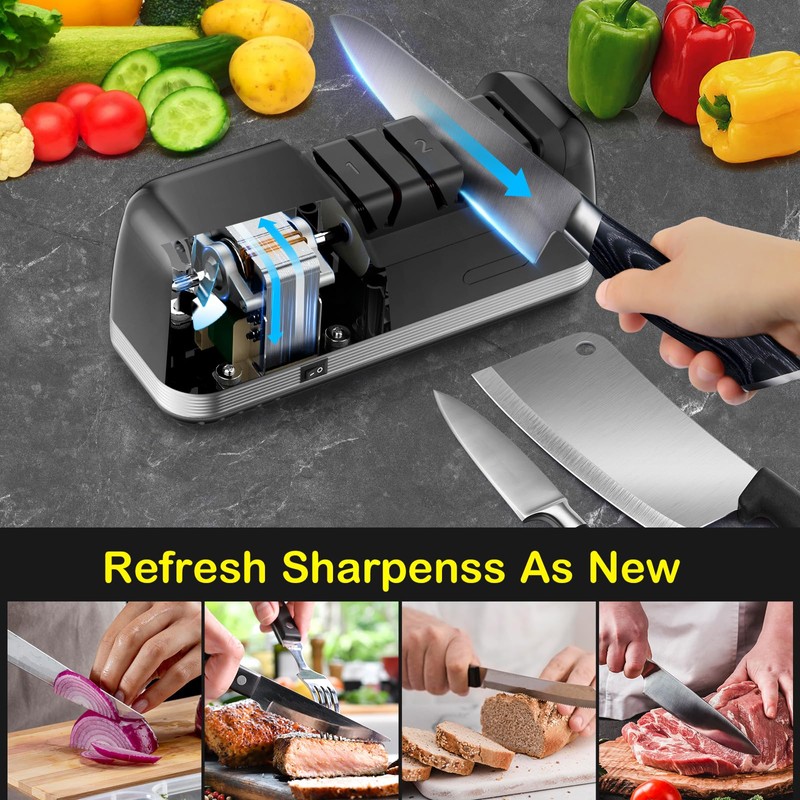 Secura 3-Stage Electric Knife Sharpener with 100% Diamond Abrasives and