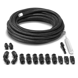 6AN 3/8” PTFE Fuel Line Kit w/Nylon Stainless Braided Fuel Hose 25FT for LS Swap EFI E85 Injection Fuel PTFE Fitting (16Pcs)