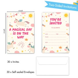 Unicorn Birthday Invitation for Girls Boys, Cute Invitation Cards with Envelopes (30-Count) Rainbow Unicorns Theme Birthday Baby Shower Party Supplies