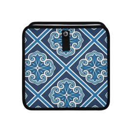 Car Trash Can Trash Bin for Car Foldable Hanging Trash Bag Storage Pocket Organizer Cute Car Gadgets Garbage Adjustable Shoulder Strap Retro Blue Tile