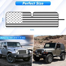 Jimen Compatible with 1997-2018 Jeep Wrangler TJ JK JKU, American USA Flag Auto Windshield Sunshade Window Sun Visor