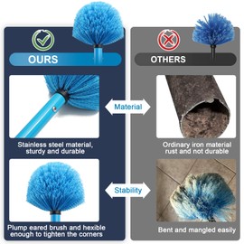 JAOTREL Dusters for Cleaning,Duster, Cobweb Duster with Extension Pole, Medium Stiff Bristles Cobweb Duster Head Ceiling Fan Duster Webster Cobweb Duster for Outdoor Indoor Cleaning (Blue, 6 FT)