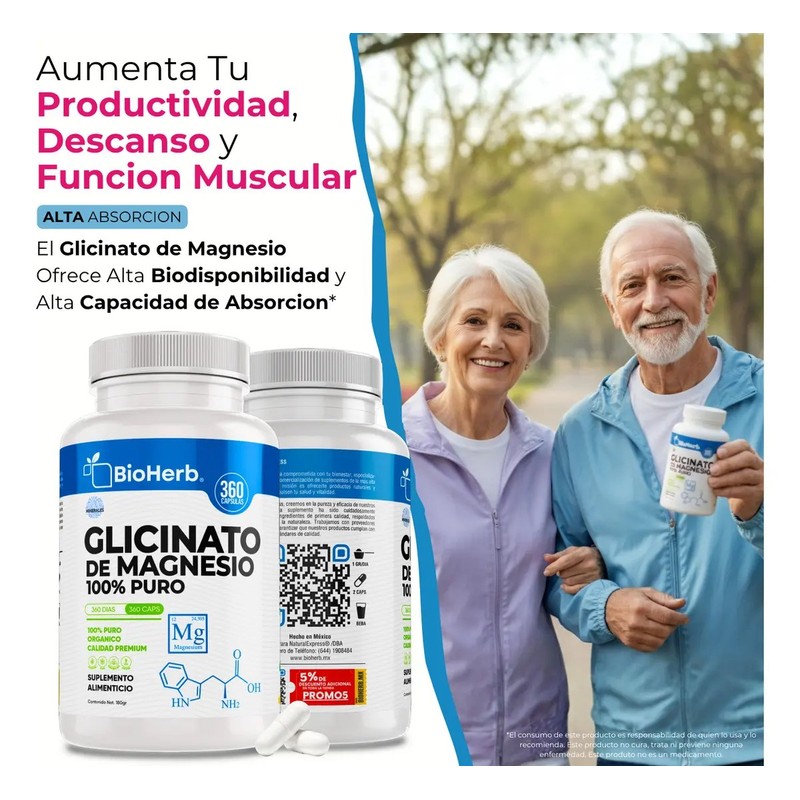 BioHerb Glicinato de Magnesio de 500 mg (Rinde Hasta 1