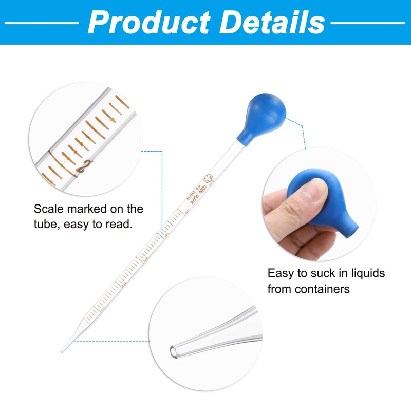 PATIKIL 5ml 10ml Glass Dropper Pipettes, 6pcs Lab Graduated Scaled