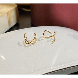 Chanceamz 14K Gold Plated S925 Silver Cross Minimalist Gold Ear Cuff Earrings Gift For Her