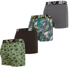 2FLY Men's Boxer Briefs 4-Pack Ultra Soft, Active Stretch Underwear- Large, Green Flower & NYC Print