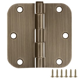 Door Hinges for Interior Doors, 6-Pack, 3.5-inch x 3.5-inch – Rounded 5/8-inch Radius Steel Door Hinge – Antique Brass – Fits Standard Doors – Design House 189746