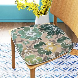 Magpie Fabrics 17"x16"x2" U-Shape Chair Cushions with Ties 2 Count, Outdoor Indoor Waterproof All Weather Seat Pads Decoration for Patio Garden Dining Office - Green Floral