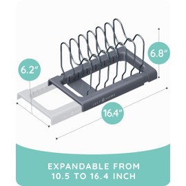 JULY HOME Expandable Pot and Pan Organizer Rack for Cabinet, Pot Lid Organizer Holder with 7 Adjustable Compartments, Cutting Board, Cookware, Bakeware & Frying Rack Organizer for Cabinet (Gray)