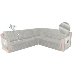 HDCAXKJ Waterproof Corner Sectional Couch Cover Velvet L Shape Sofa Covers for Pets Dogs Soft Heavy Duty U Shaped Sofa Slipcovers Sets for Sectional Non Slip Furniture Protector (Light Gray, X-Large)