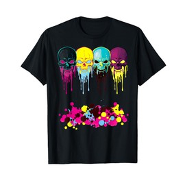 Paint Drip Neon Melting Evil Skull Face T-shirt, Zany Brainy T-Shirt