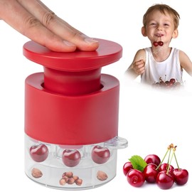 Cherry Pitter Multiple, Quick Release Multi Cherries Stoner Pitter 7-in-1, Push Button Cherr'y Core Pit'ter with Splatter Protector, Pit Remover for Making Jam(Save Time) (Red, Large)