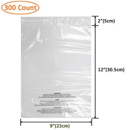 Belinlen 300 Count 9x12 Inch Self Seal Clear Poly Bags with Suffocation Warning for Packaging Clothing, T Shirts, Decorative Wrappers and More with Permanent Adhesive(1.5mil)