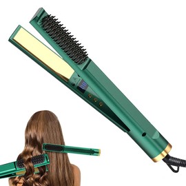 Cepillo Alaciador de Cabello 3 en 1, 5 Niveles Ajuste de Temperatura y 30S Calentamiento Rápido, Herramientas de Peinado para Todo Tipo de Cabello, No Daña el Cabello. (Verde)