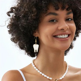 coadipress Dental Teeth Earrings for Women Creative Cute Teeth Dangle Earrings Tooth Charm Earrings Funny 3D Tooth Model Medical Hygienist Dentist Gift for Dental Assistant (White Teeth)