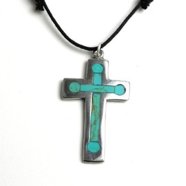Global Crafts Turquoise and Alpaca Silver Cross Necklace - Artisana Jewelry