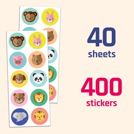 40 Sheets – Stickers Animals, Stickers Children – 400 Pieces, 40 mm
