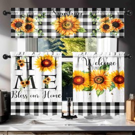 aiwkjdns 3 Piece Sunflower Kitchen Curtains and Valances Set for Windows Sunflower Art Kitchen Window Curtains Over Sink Decor 27.5x36 in