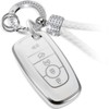 CTRINEWS for Ford Key Fob Cover with Luxury Diamond Braided Keychain, Upgraded Soft Case for Fusion F150-F550 Edge Escape Explorer Bronco Maverick,etc.(5 Button) (Silver Bling,B)
