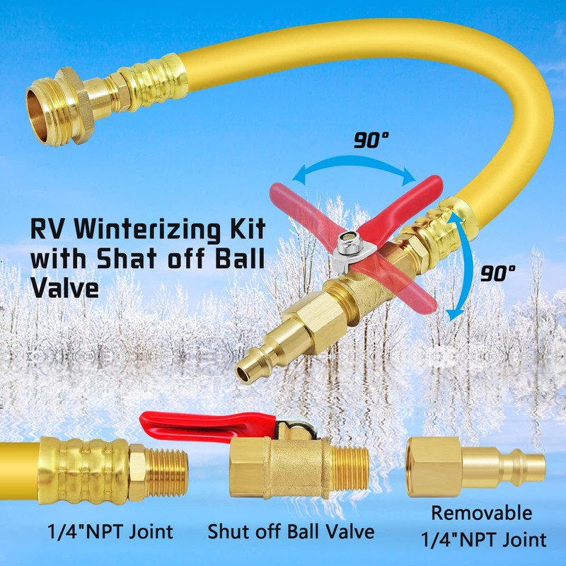 RV Winterizing Kit, 12" RV Winterize Blowout Adapter with Shut