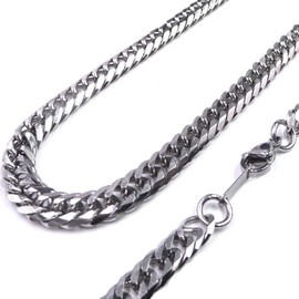 Kyoto Okasamai, Double Curb Necklace, Made in Japan, 6 Sided Cut, Chain, Surgical Stainless Steel, Hypoallergenic, Width 0.2 inch (5 mm), 0.3 inch (7 mm), Stainless Steel