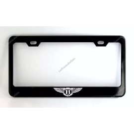 none BENTLEY Black License Plate Frame Custom Made of Powder Coated Metal White Logo