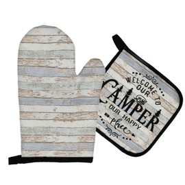 Mingnei Welcome to Our Camper Camping Rv Kitchen Oven Mitts and Pot Holders Sets, Camping Heat Resistant Potholder Rv Kitchen Decor for Cooking Baking BBQ Grilling, Camper Rv Oven Glove Set Gifts