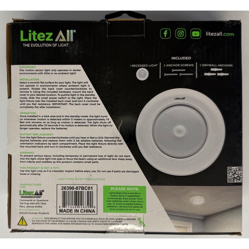 LitezAll Motion Activated Flush Mount Light (26390-07BC01)