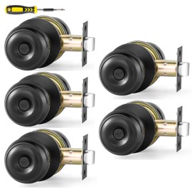 Lanwandeng 5 Pack Interior Door Knobs for Bedroom or Bathroom Keyless, Black Privacy Door Knob, Round Ball Bath/Bed Door Locks
