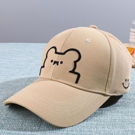 GwainShiang Embroidered Bear Baseball Cap - 100% Cotton Adjustable Structured Dad Hat & Mom Cap, Cute Unisex Design for Men & Women, Soft Lightweight Casual Hat(Khaki)
