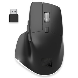 NEWWAY - Vertikale Kabellos Maus A8, Wiederaufladbar - WLAN, 2,4 GHz, Bluetooth -1200/2400/3200 DPI - Metallrad -Ergonomisch - Leise - Integrierter Nano -Empfänger 10 m - USB C - Schwarz