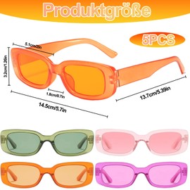 5 Stück Vintage Sonnenbrillen Set, UV400-Schutz sonnenbrille damen, damen sonnenbrille, Für Festival Zubehör, Festival Gadget, Sonnenbrille Festival(Tee, rosa, rosenrot, orange, transparent grün)