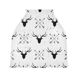 Deer Head Arrows Baby Car Seat Covers Black White Deer Carseat Canopy Soft Infant Stroller Cover Nursing Breastfeeding Covers for Girls Boys Newborn Fit Summer Spring Autumn