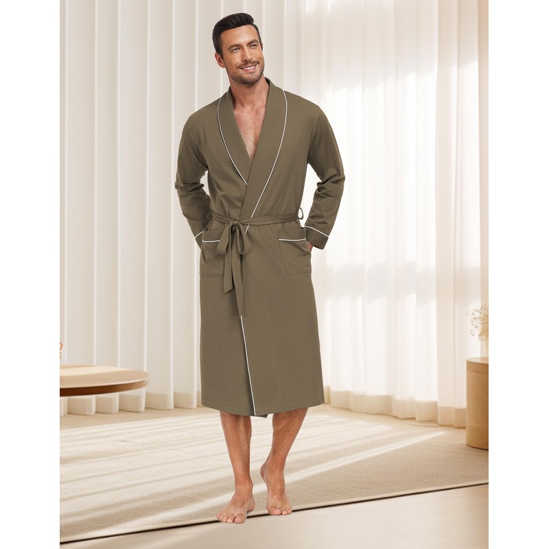 COLORFULLEAF Men's Bathrobe, 100% Cotton, Lightweight Sauna Bathrobe, Dressing Gown
