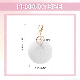sourcing map Pom Pom Keychain, 8cm Faux Rabbit Fur Puff Ball Keychain, Soft Cute Plush Fluffy Ball Key Ring for Women Purse Handbags Backpack Pendant Charm (White)