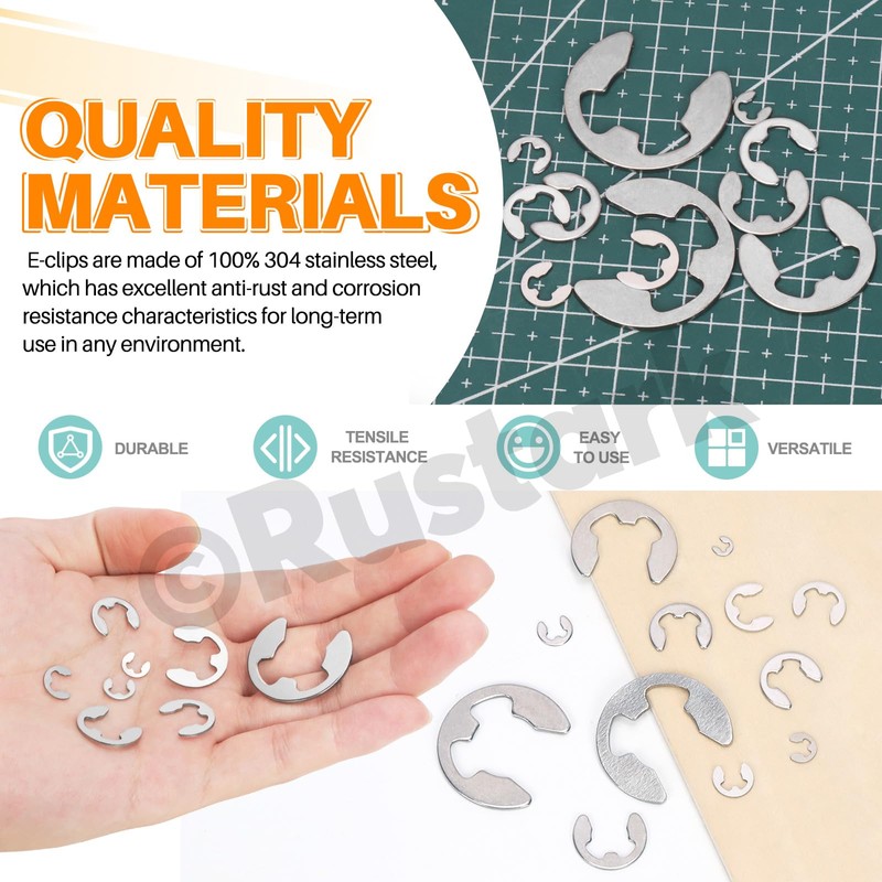 Rustark 211Pcs 14 Sizes 304 Stainless Steel E-Clip External Retaining