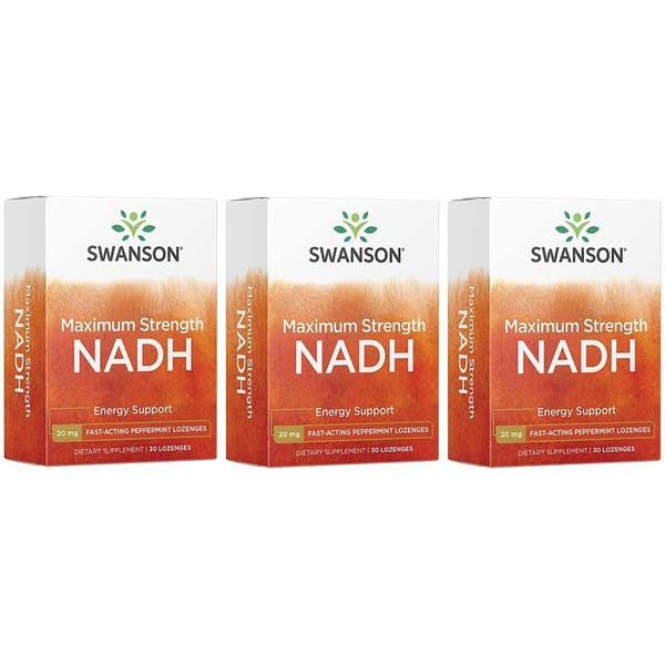 Swanson Maximum Strength NADH - Fast-Acting Peppermint Lozenges to Promote Brain Health and Energy Support - Vitamin B3 Coenzyme to Help Fight Fatigue - (30 Tablets, 20mg Each) 3 Pack